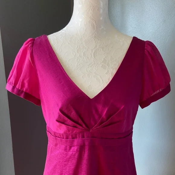 Boden Limited Edition Fuchsia V-Neck Puff Sleeve Mini Dress - Picture 3 of 9